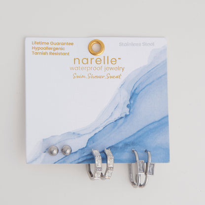 Narelle Waterproof Rectangle Hoop Earring Trio