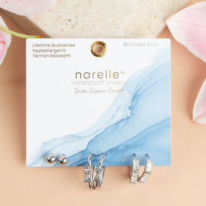 Narelle Waterproof Rectangle Hoop Earring Trio