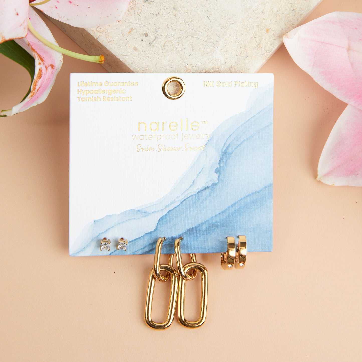 Narelle Waterproof Double Linked Hoop Earring Trio