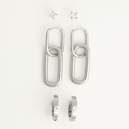 Narelle Waterproof Double Linked Hoop Earring Trio