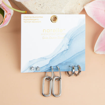 Narelle Waterproof Double Linked Hoop Earring Trio