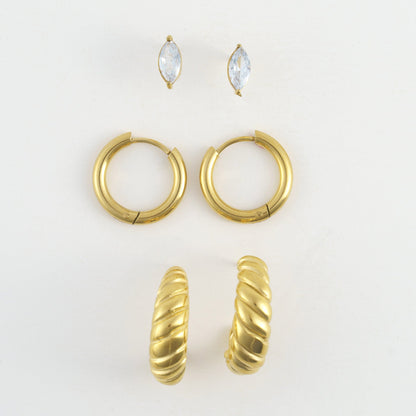 Narelle Waterproof Half Moon Hoop Earring Trio