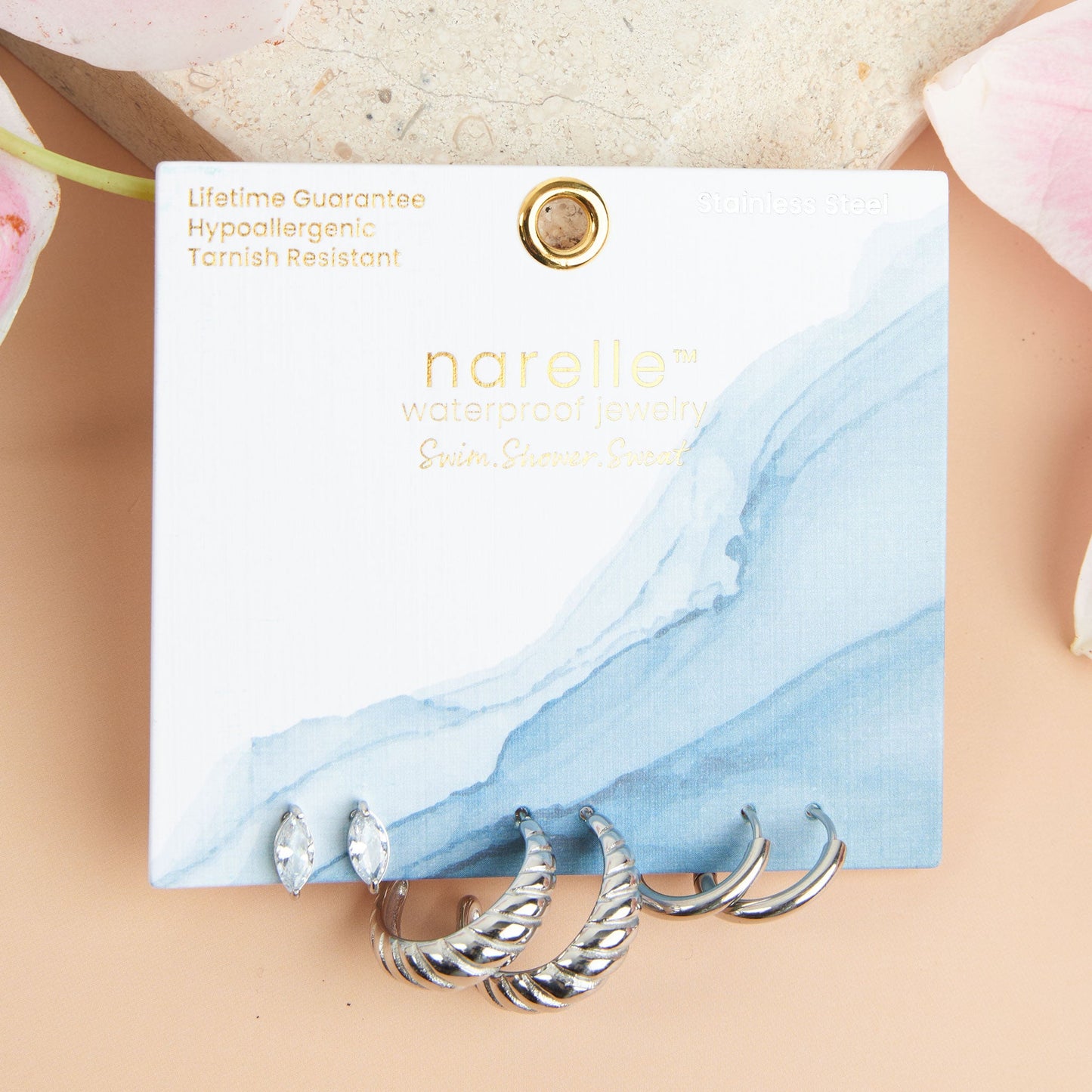 Narelle Waterproof Half Moon Hoop Earring Trio