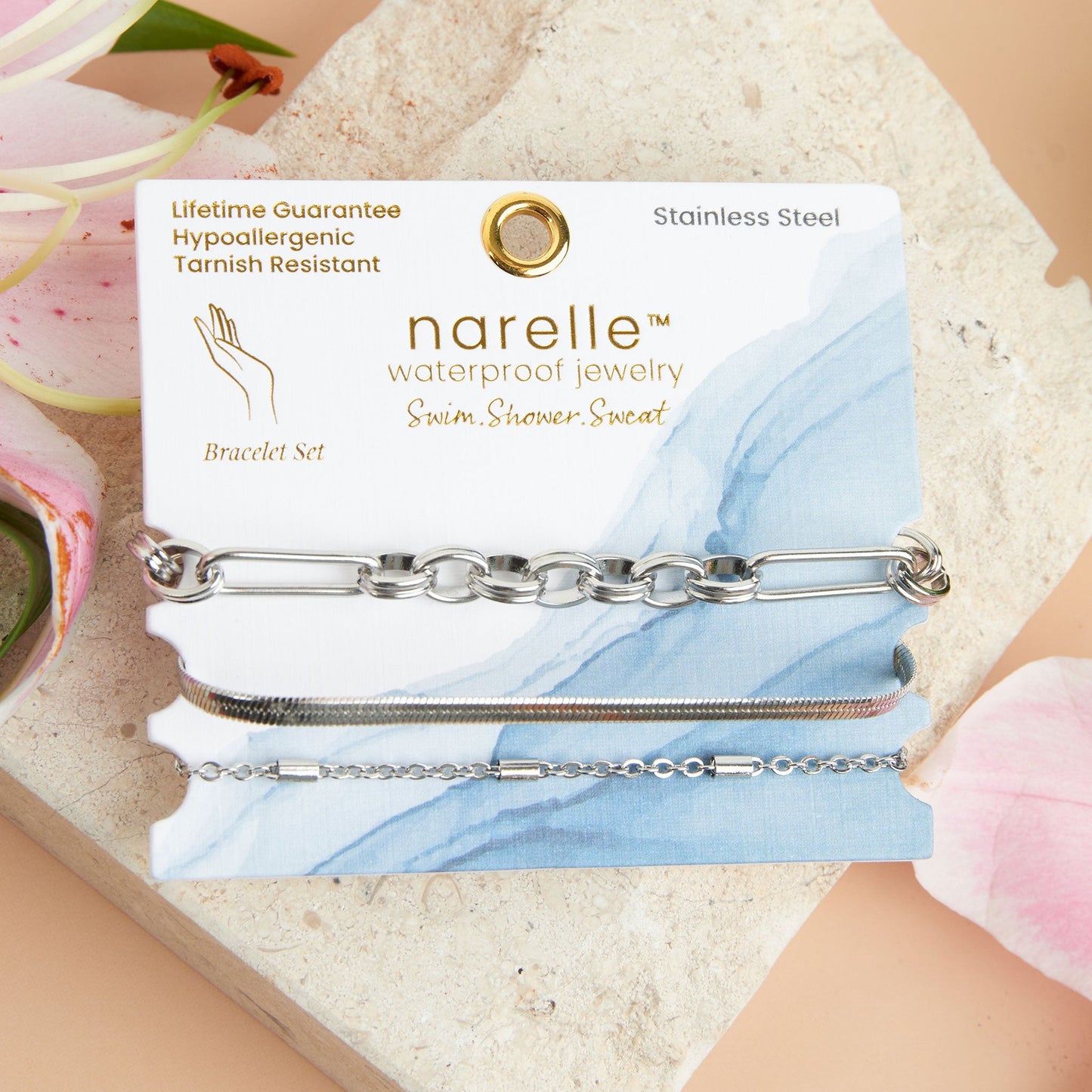 Narelle Waterproof Snake Chain Bracelet Set