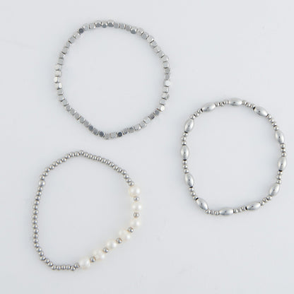 Narelle Waterproof Multi Genuine Pearl Stretch Bracelet Set