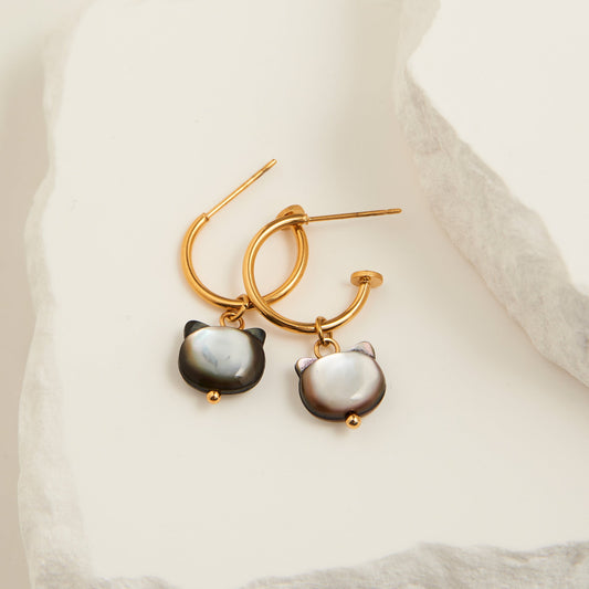 Narelle Waterproof Cat Charm C Hoop Earrings