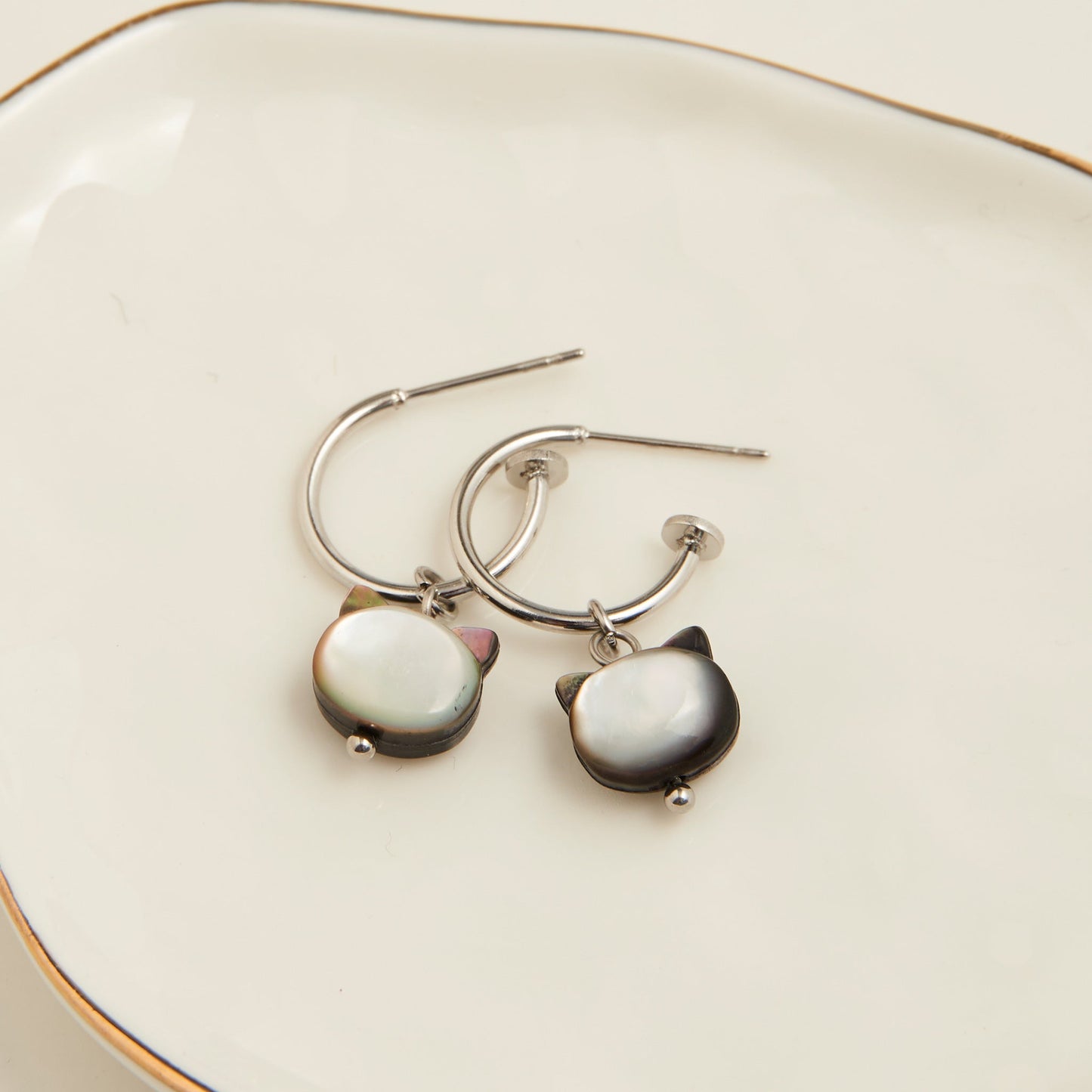 Narelle Waterproof Cat Charm C Hoop Earrings
