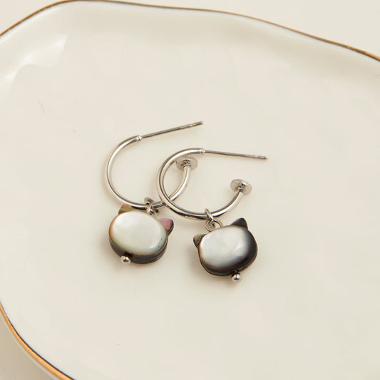 Narelle Waterproof Cat Charm C Hoop Earrings
