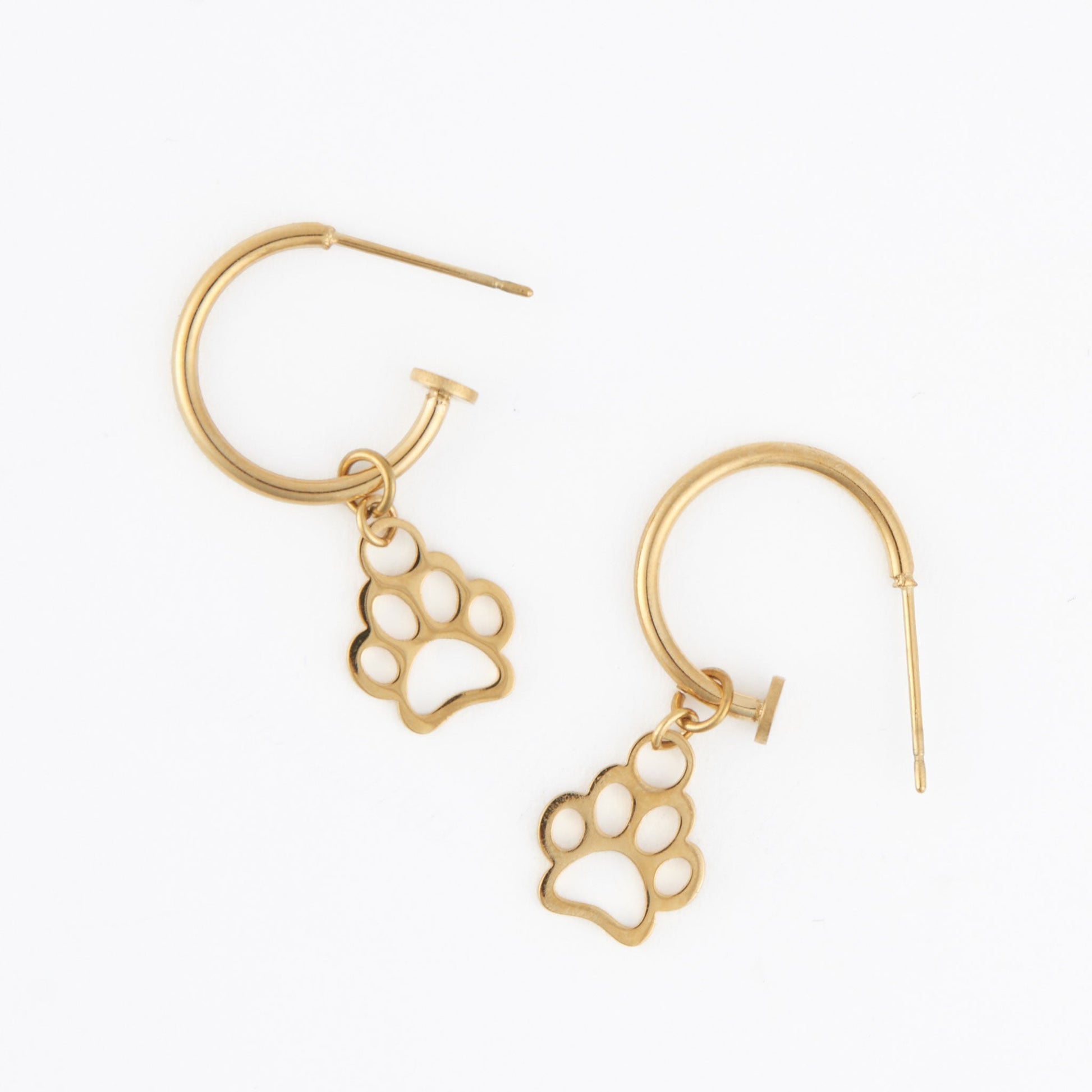 Narelle Waterproof Paw Print Charm C Hoop Earrings
