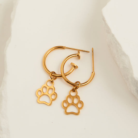 Narelle Waterproof Paw Print Charm C Hoop Earrings