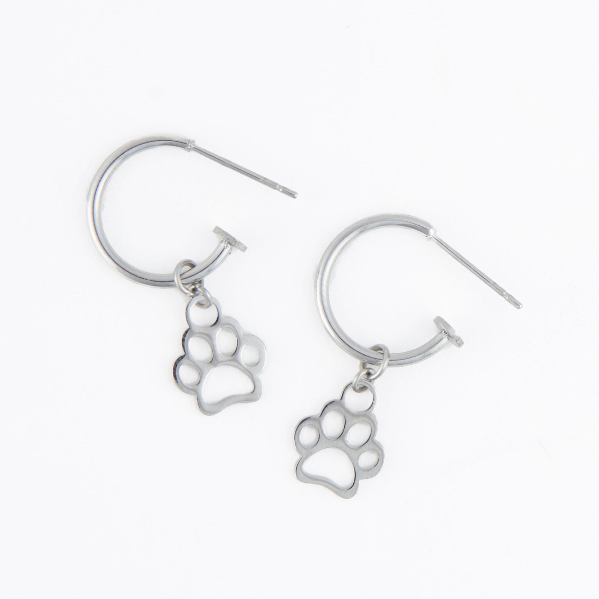 Narelle Waterproof Paw Print Charm C Hoop Earrings