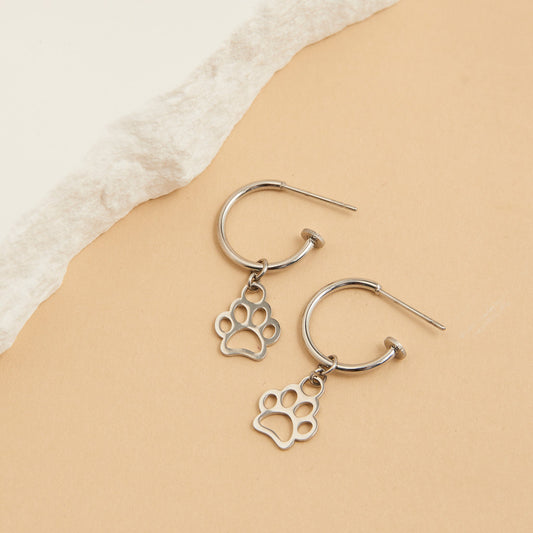 Narelle Waterproof Paw Print Charm C Hoop Earrings