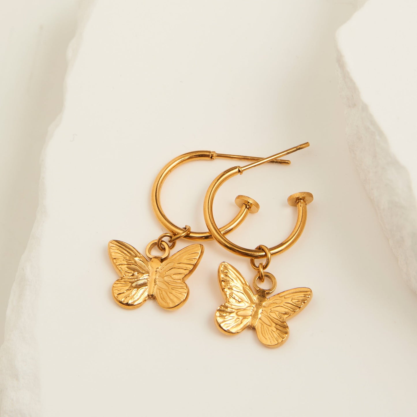 Narelle Waterproof Butterfly Charm C Hoop Earrings