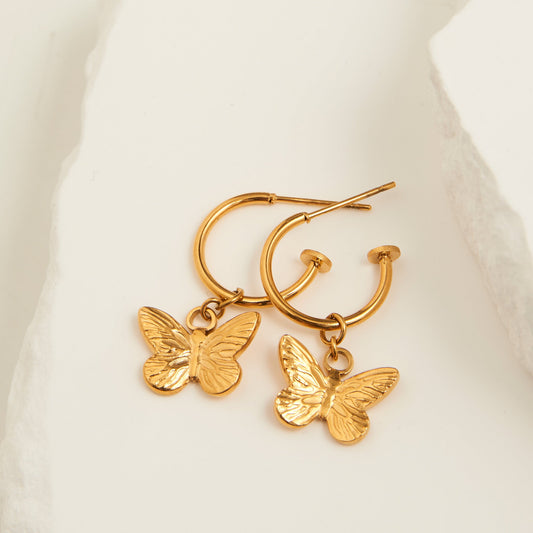 Narelle Waterproof Butterfly Charm C Hoop Earrings