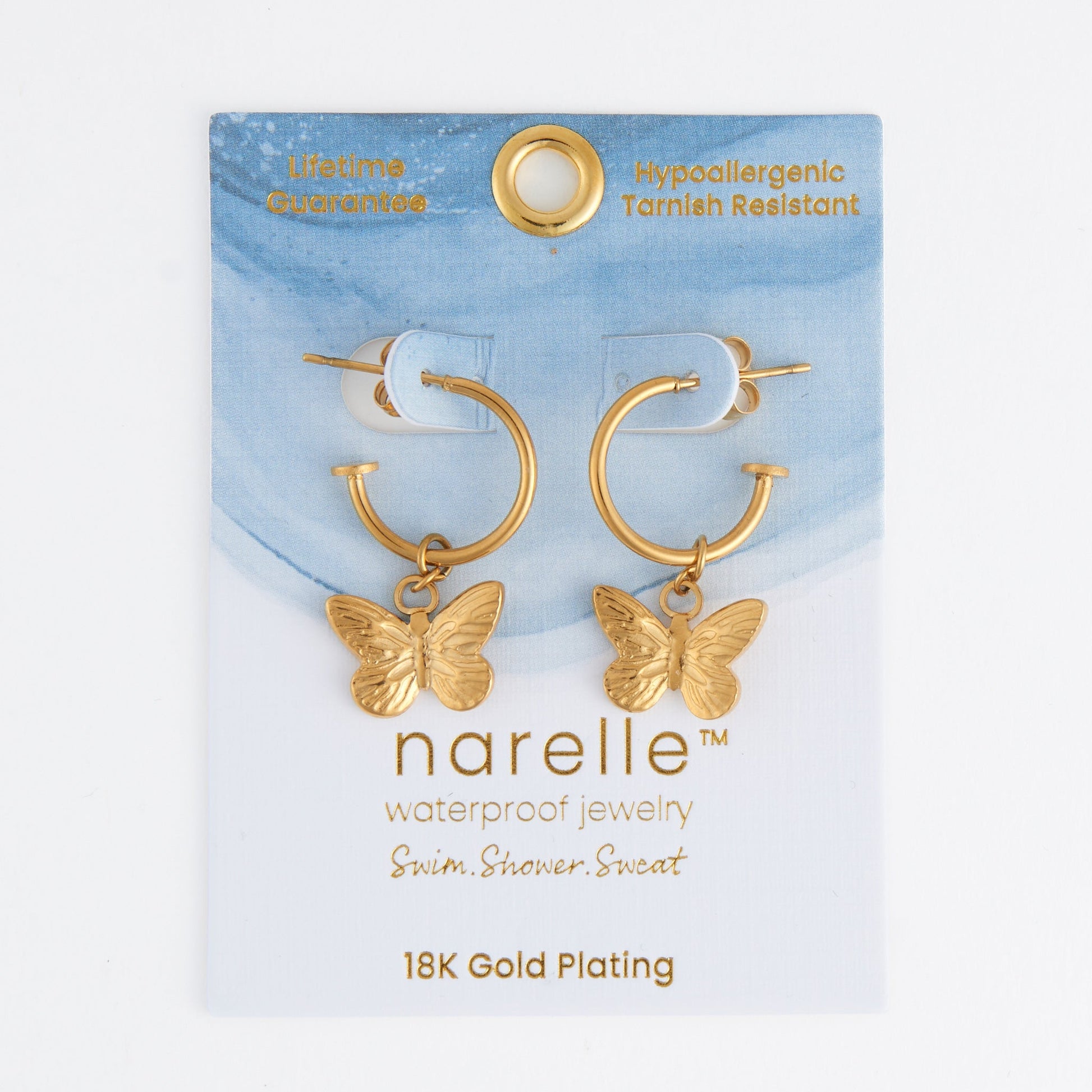 Narelle Waterproof Butterfly Charm C Hoop Earrings