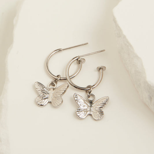Narelle Waterproof Butterfly Charm C Hoop Earrings