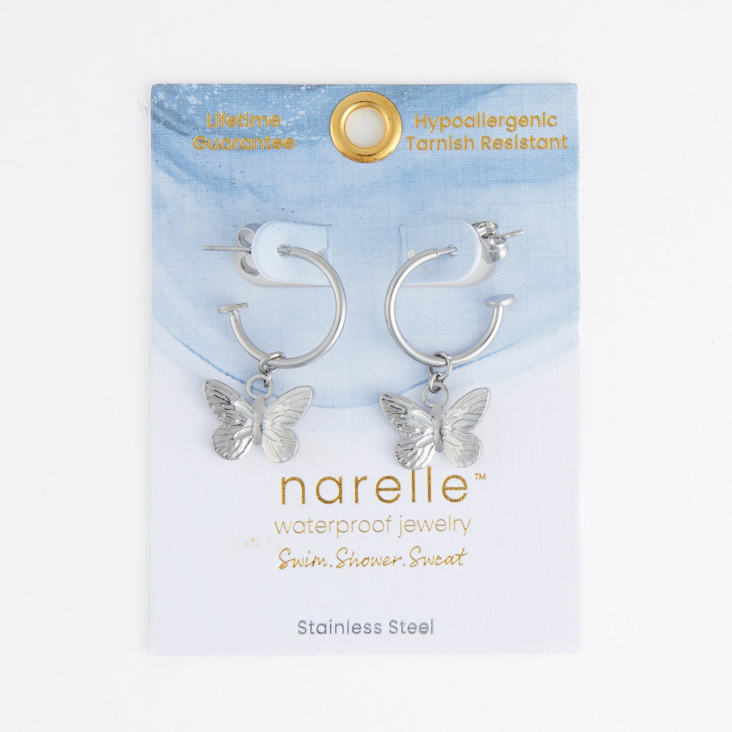 Narelle Waterproof Butterfly Charm C Hoop Earrings