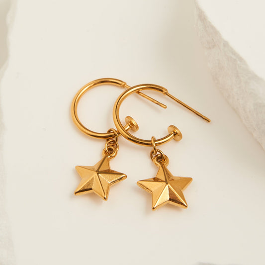 Narelle Waterproof Star Charm C Hoop Earrings