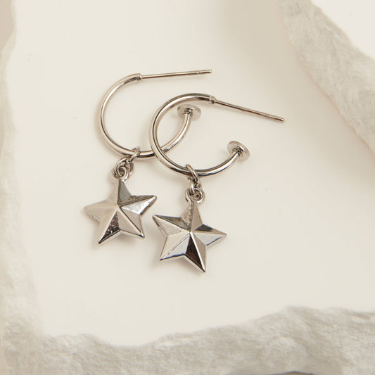 Narelle Waterproof Star Charm C Hoop Earrings
