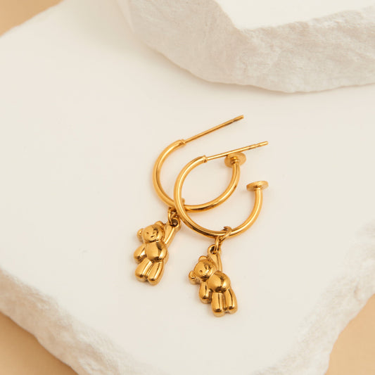 Narelle Waterproof Teddy Bear Charm C Hoop Earrings
