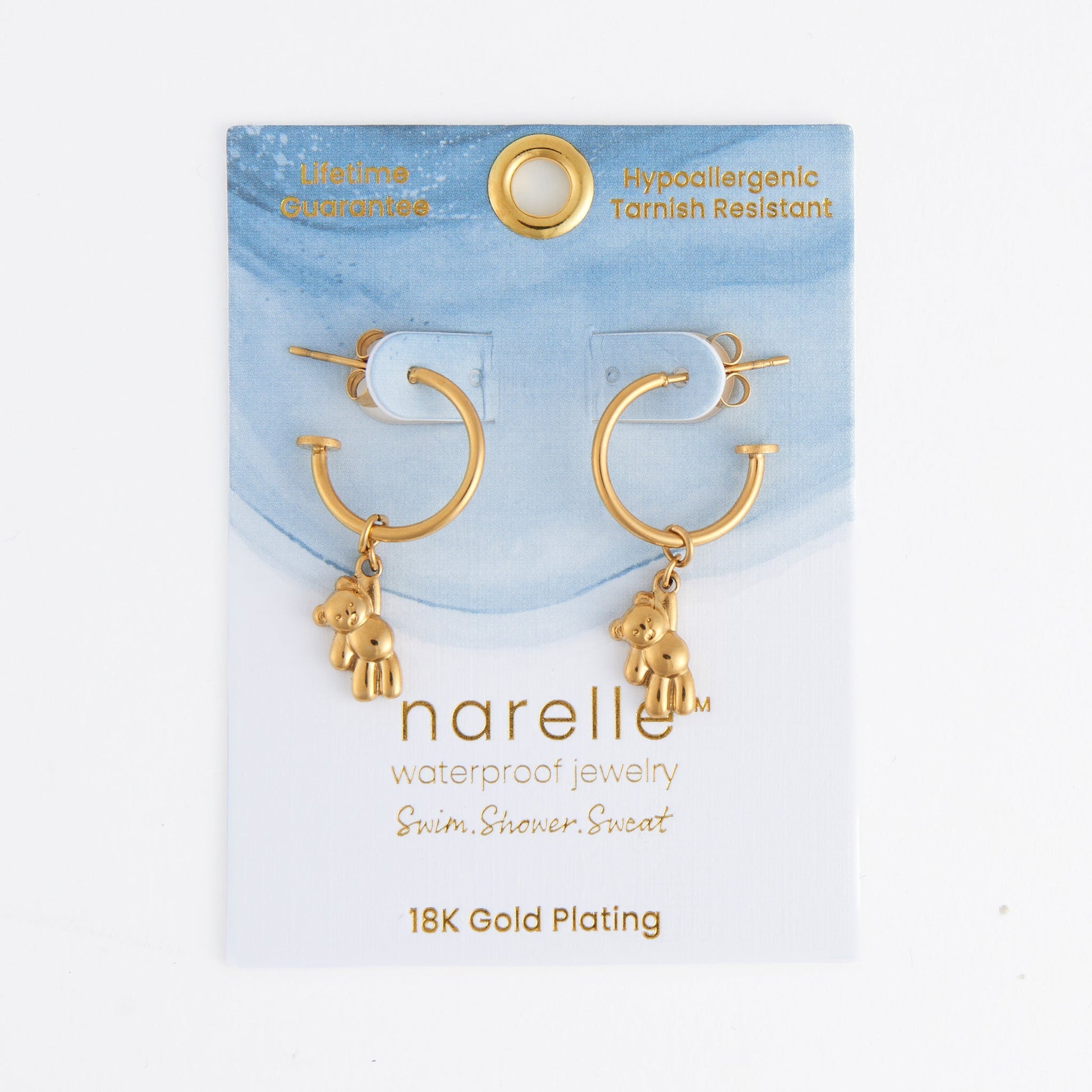 Narelle Waterproof Teddy Bear Charm C Hoop Earrings