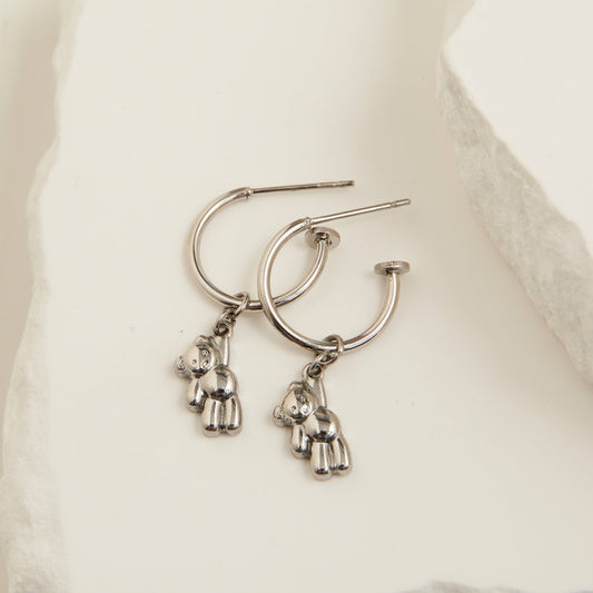 Narelle Waterproof Teddy Bear Charm C Hoop Earrings