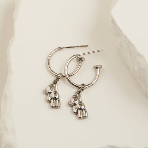 Narelle Waterproof Teddy Bear Charm C Hoop Earrings