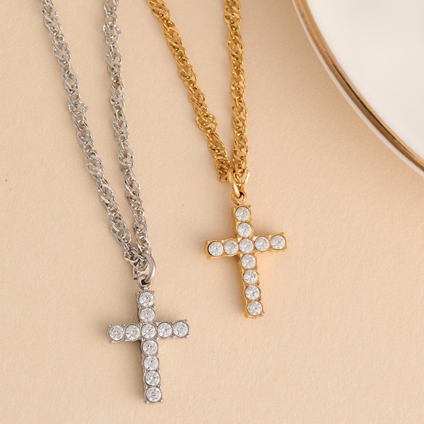 Narelle Waterproof Dainty Pave Cross Charm Necklace