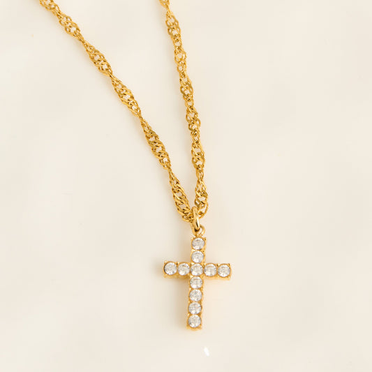 Narelle Waterproof Dainty Pave Cross Charm Necklace