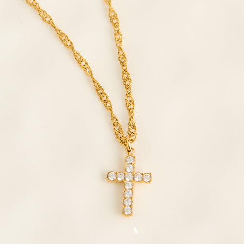Narelle Waterproof Dainty Pave Cross Charm Necklace
