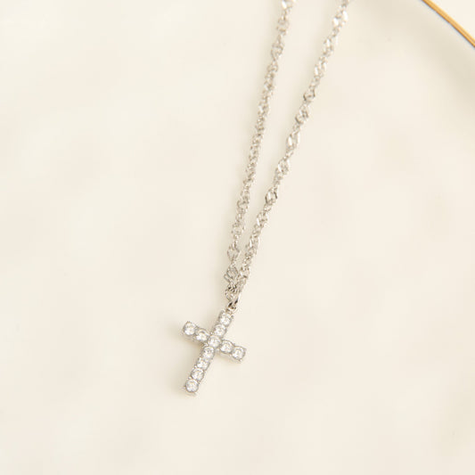Narelle Waterproof Dainty Pave Cross Charm Necklace