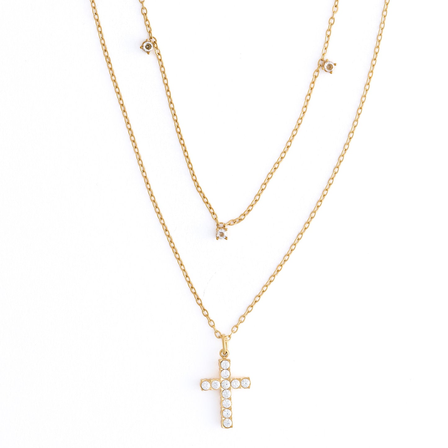 Narelle Waterproof Dainty Double Row Cross Charm Necklace