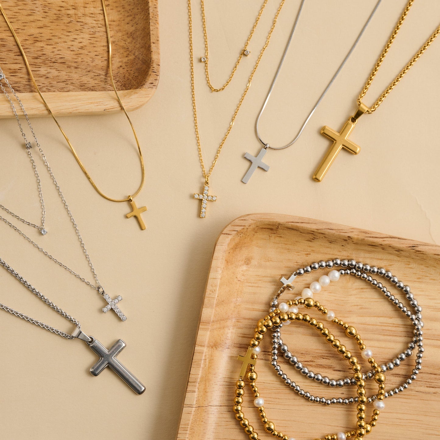 Narelle Waterproof Dainty Double Row Cross Charm Necklace