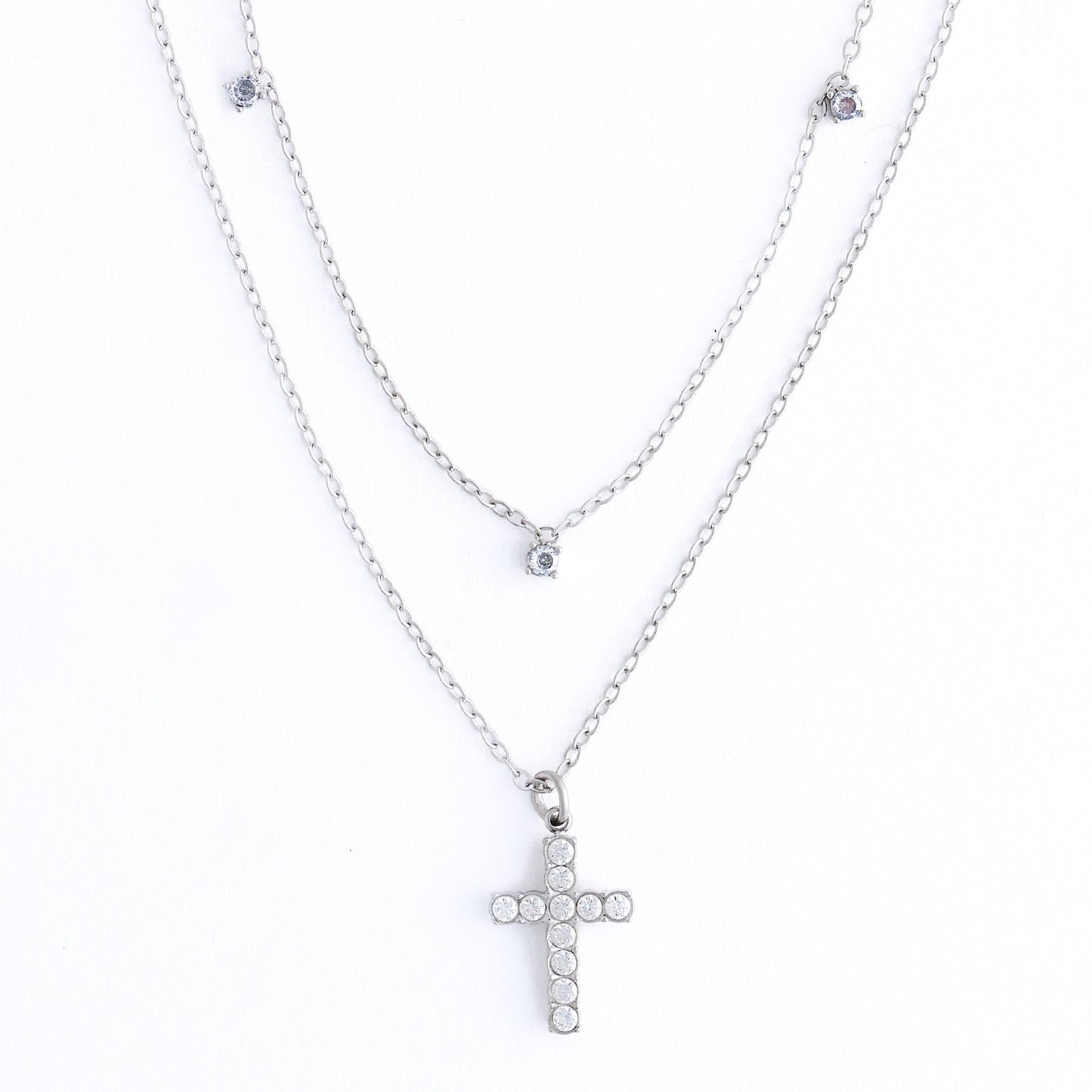 Narelle Waterproof Dainty Double Row Cross Charm Necklace