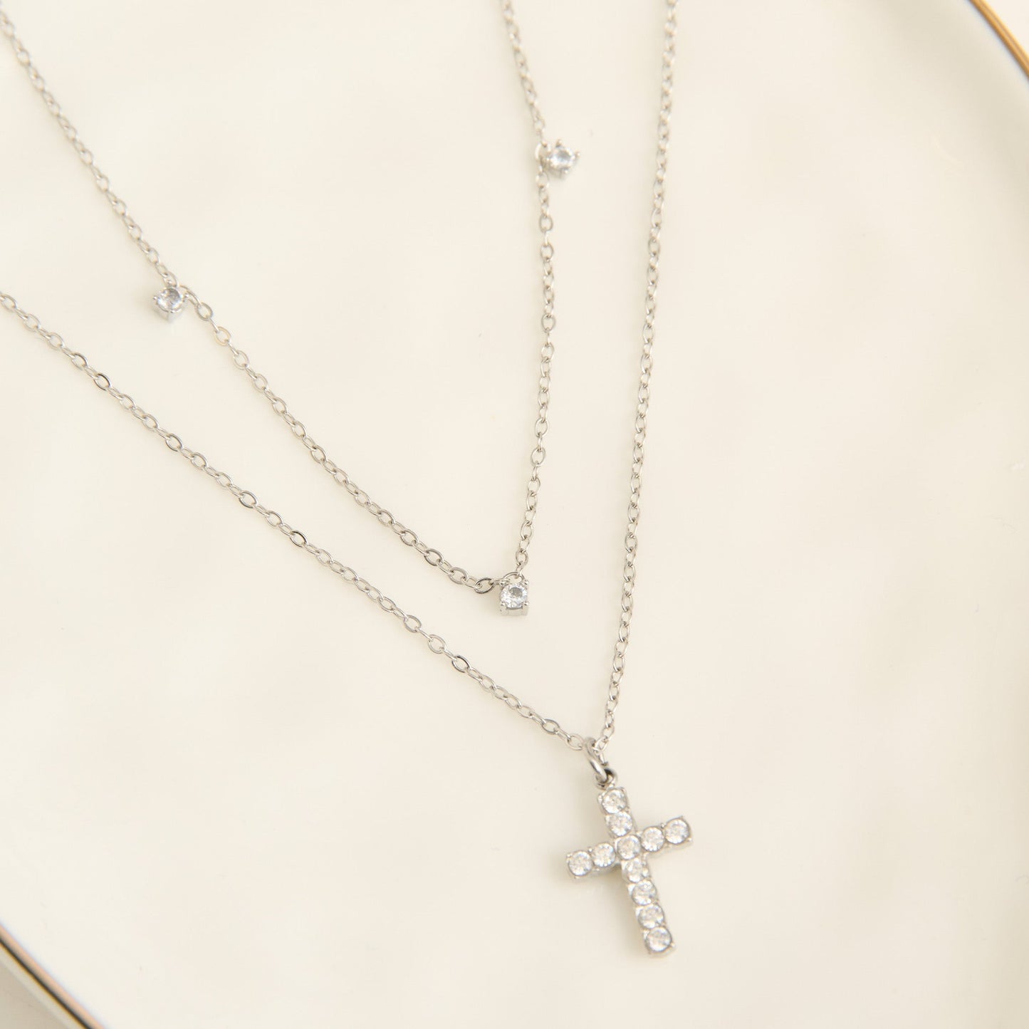 Narelle Waterproof Dainty Double Row Cross Charm Necklace