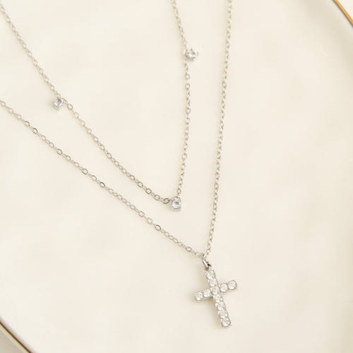 Narelle Waterproof Dainty Double Row Cross Charm Necklace