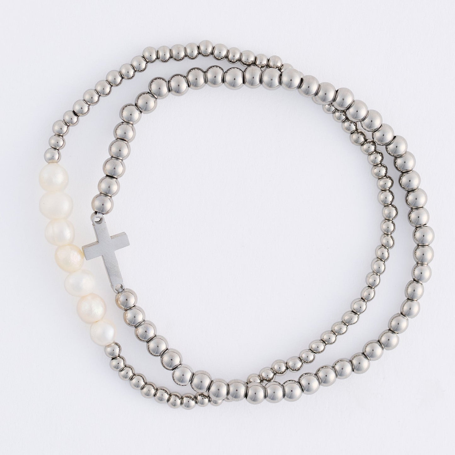 Narelle Waterproof Pearl And Cross Stretch Bracelet Set
