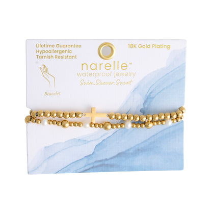 Narelle Waterproof Pearl Station and Cross Stretch Bracelet Set