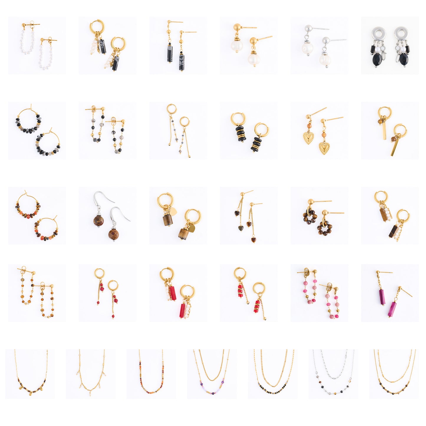 62 Piece Narelle Waterproof Genuine Stone Multicolor Earth Tones Necklace And Earring Assortment