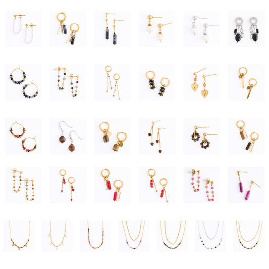 62 Piece Narelle Waterproof Genuine Stone Multicolor Earth Tones Necklace And Earring Assortment