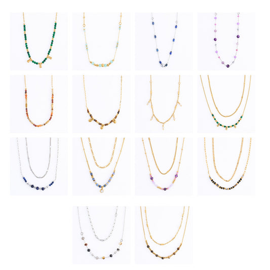 28 Piece Narelle Waterproof Genuine Stone Multicolor Dainty Necklace Assortment