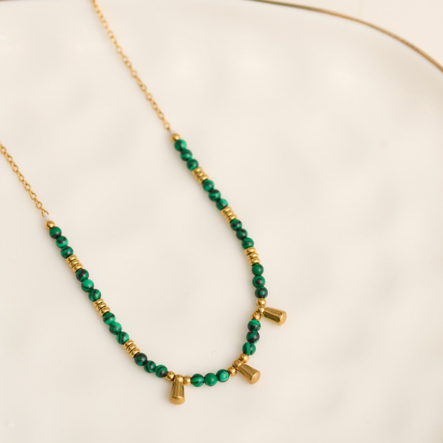 Narelle Waterproof Genuine Malachite Dainty Bar Necklace