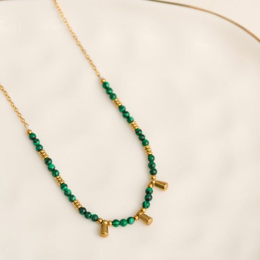 Narelle Waterproof Genuine Malachite Dainty Bar Necklace