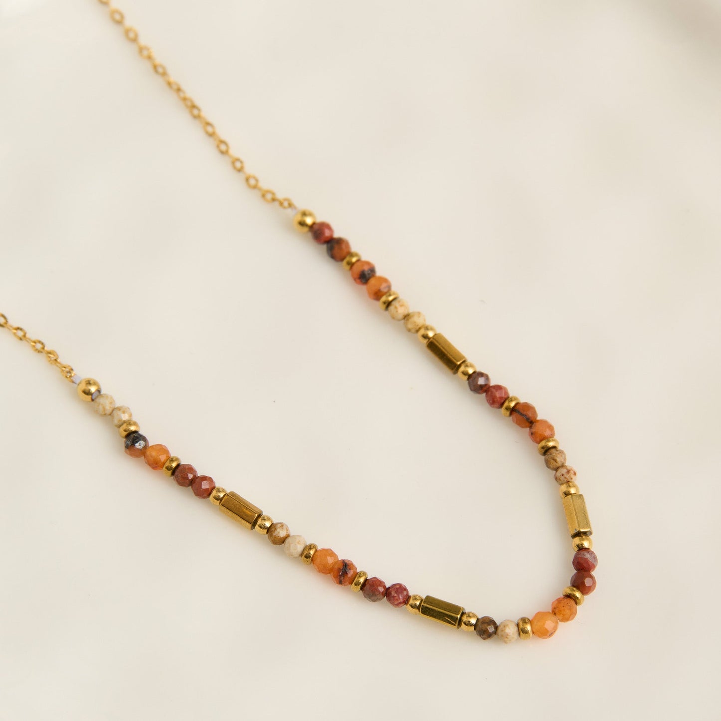 Narelle Waterproof Genuine Red Agate and Jasper Dainty Necklace