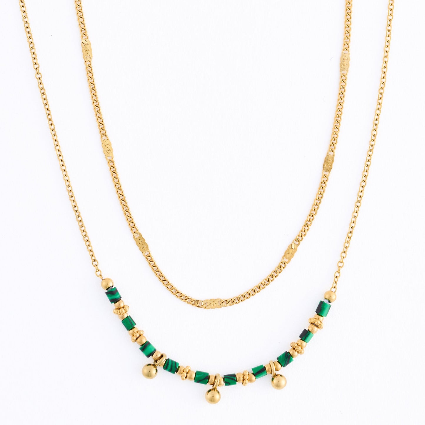 Narelle Waterproof Genuine Malachite Dainty Double Row Necklace