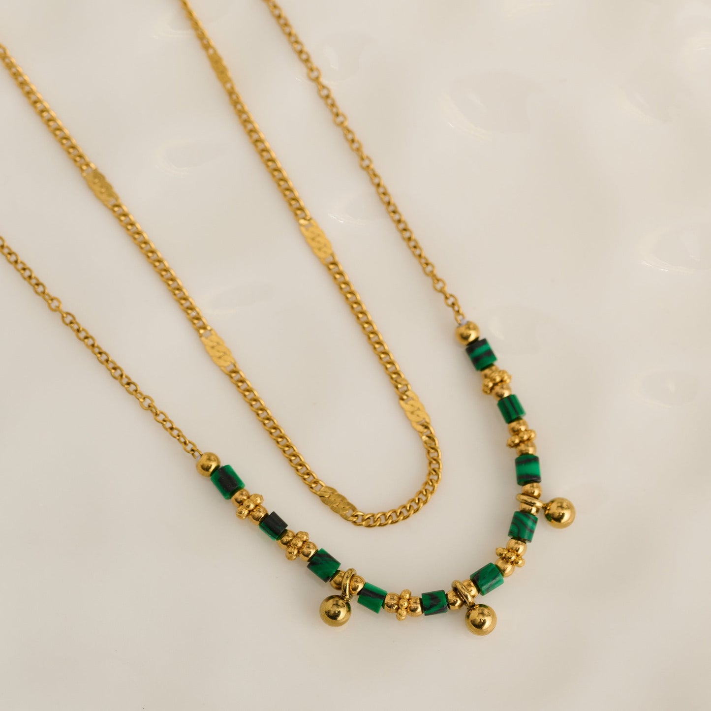 Narelle Waterproof Genuine Malachite Dainty Double Row Necklace