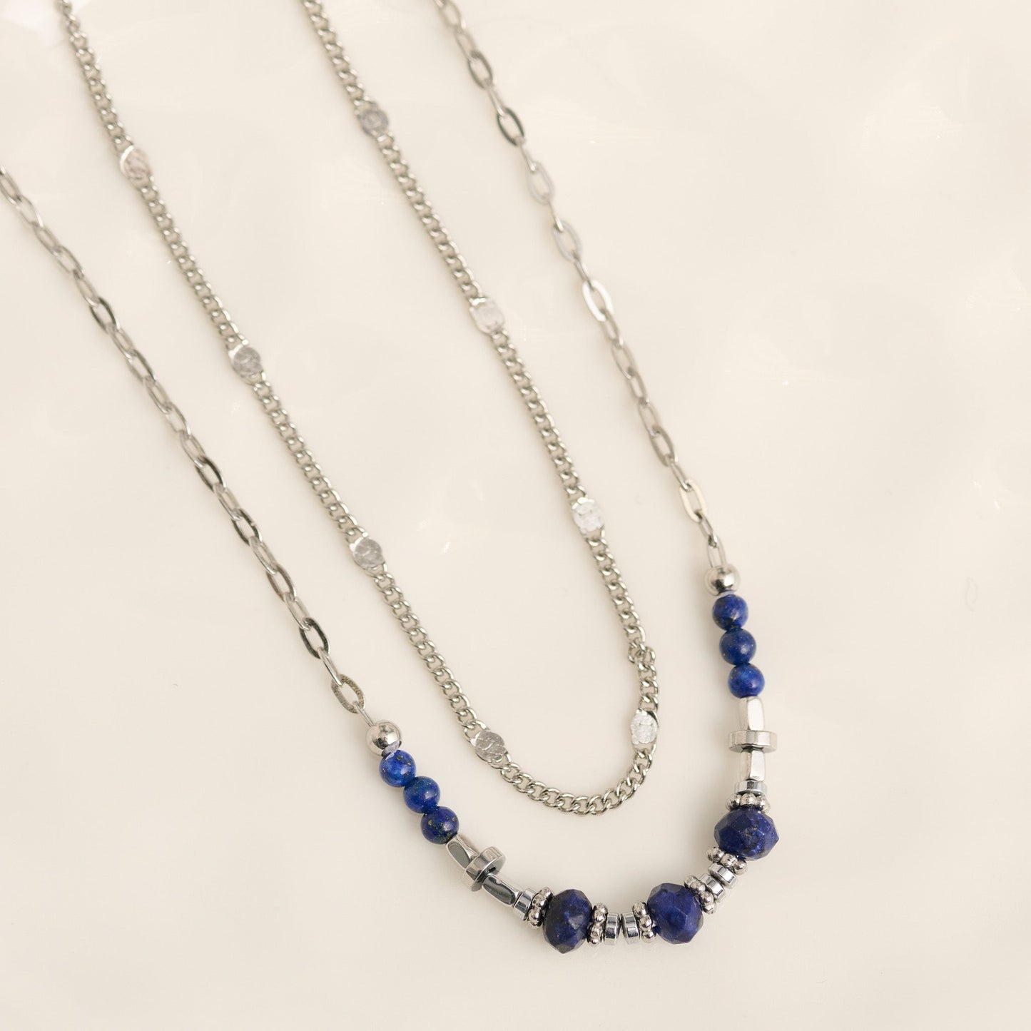Narelle Waterproof Genuine Lapis Lazuli Double Row Dainty Necklace