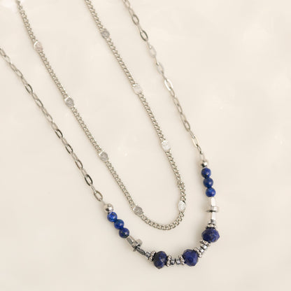 Narelle Waterproof Genuine Lapis Lazuli Double Row Dainty Necklace