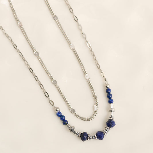Narelle Waterproof Genuine Lapis Lazuli Double Row Dainty Necklace