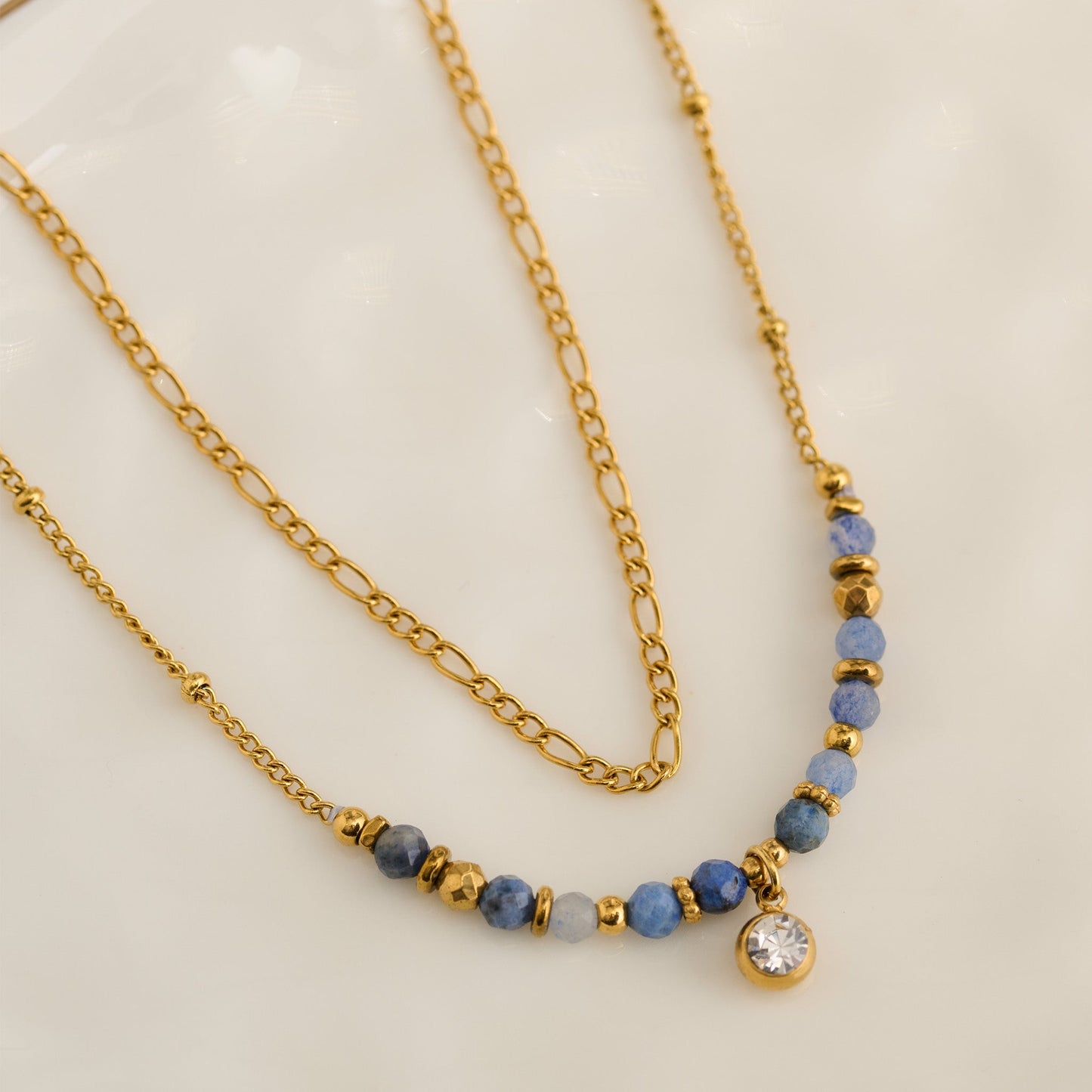 Narelle Waterproof Genuine Lapis Lazuli Double Row Dainty Necklace